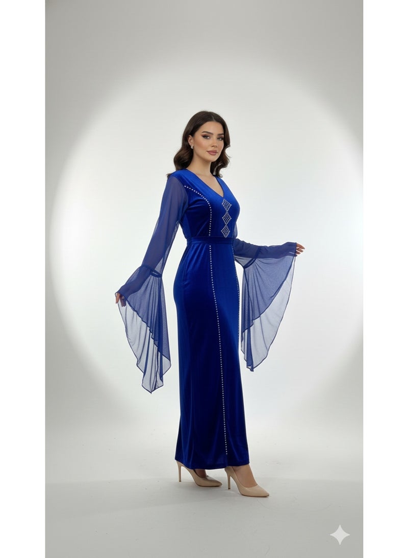 مانيكان فستان نسائي - بياقة على شكل حرف V، بكم طويل، بتصميم طويل - تصميم أنيق مناسب للخروج والمناسبات مع قصة مريحة - Image 4